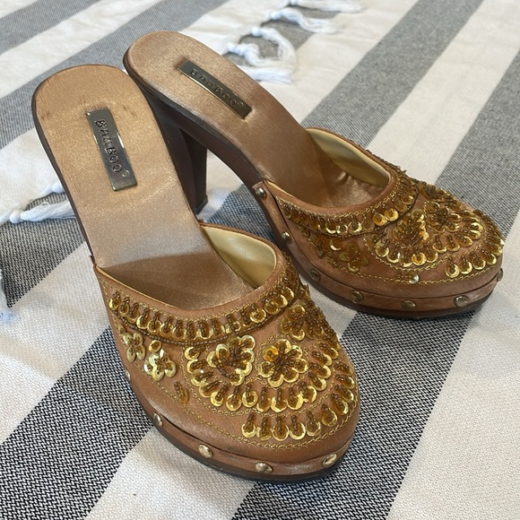 Vintage Y2K Bamboo SWING-12 Satin Beaded & Sequin Heels Clogs Size 6.5 - Picture 2 of 10